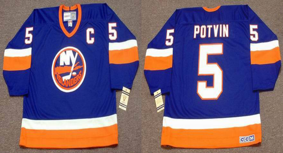 2019 Men New York Islanders 5 Potvin blue CCM NHL jersey